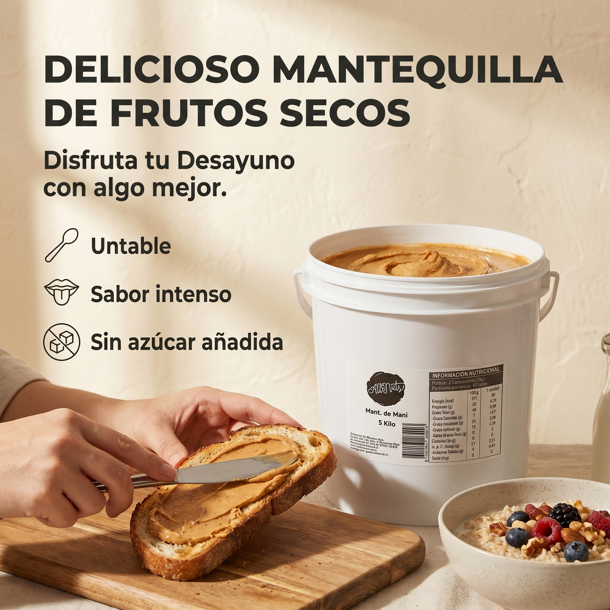 Balde Mantequilla de Maní 5 kg + Sixpack 200 g - All Nuts Food