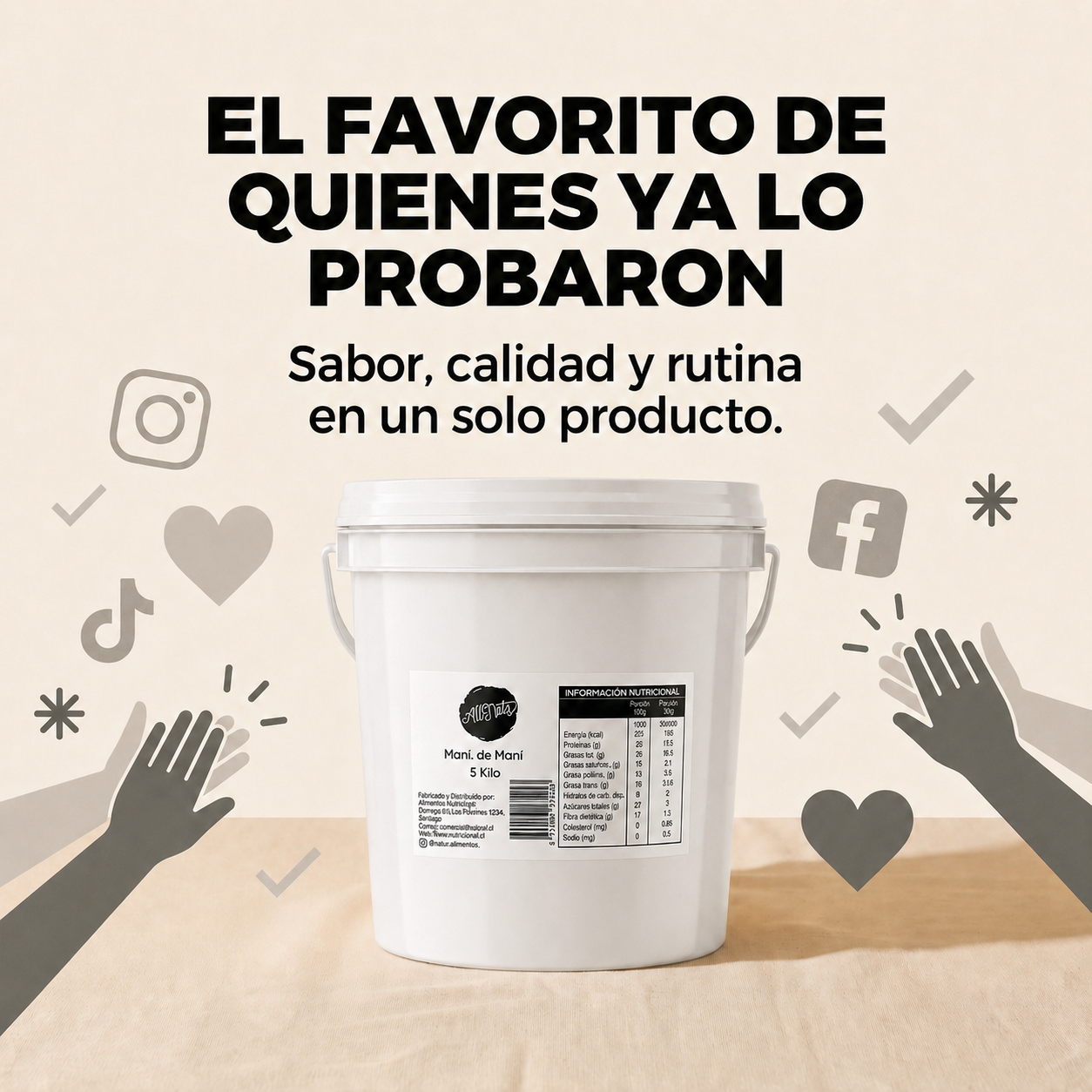 Balde Mantequilla de Maní 5 kg + Trío 200 g - All Nuts Food