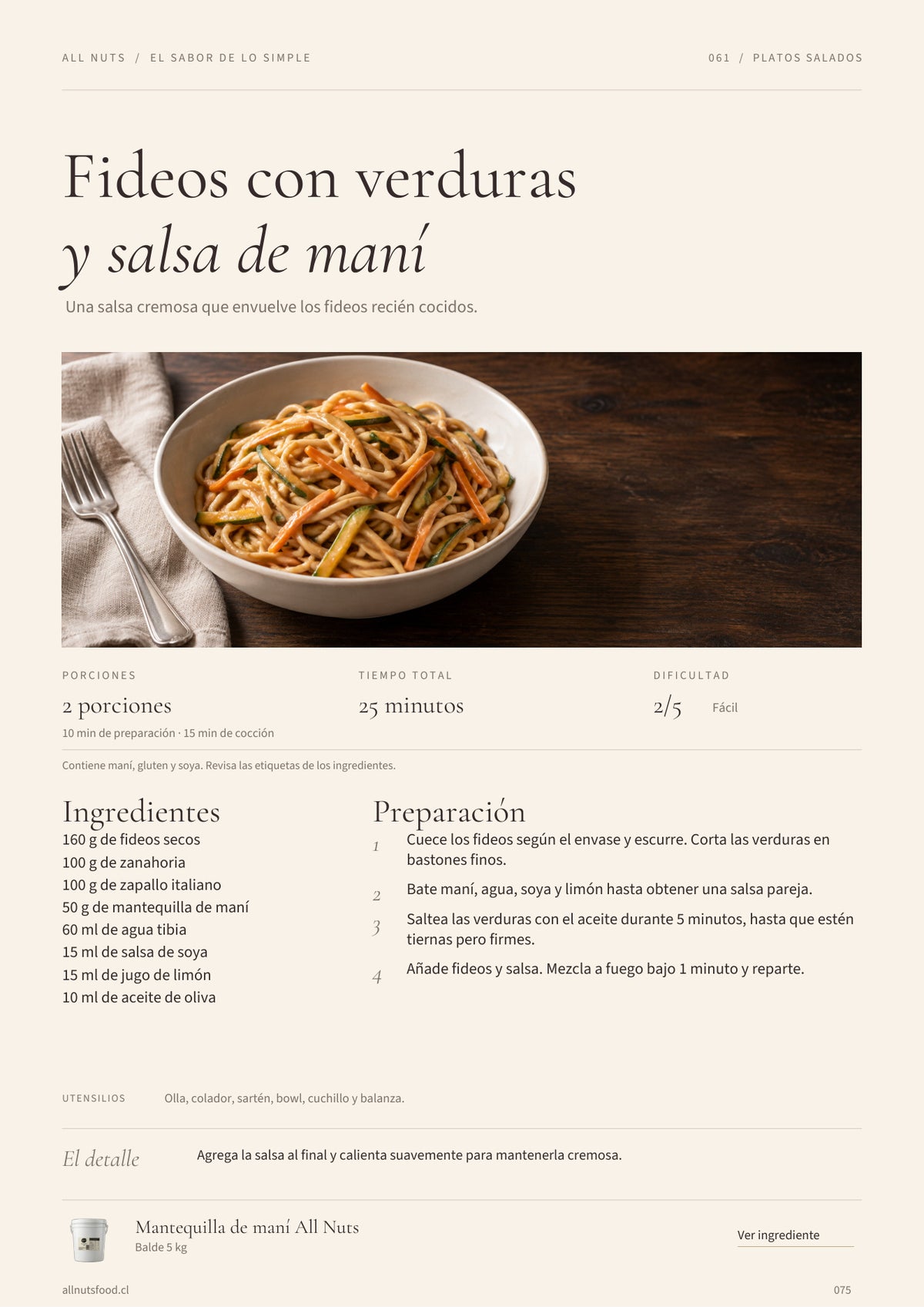 Página real del ebook: fideos con verduras y salsa de maní