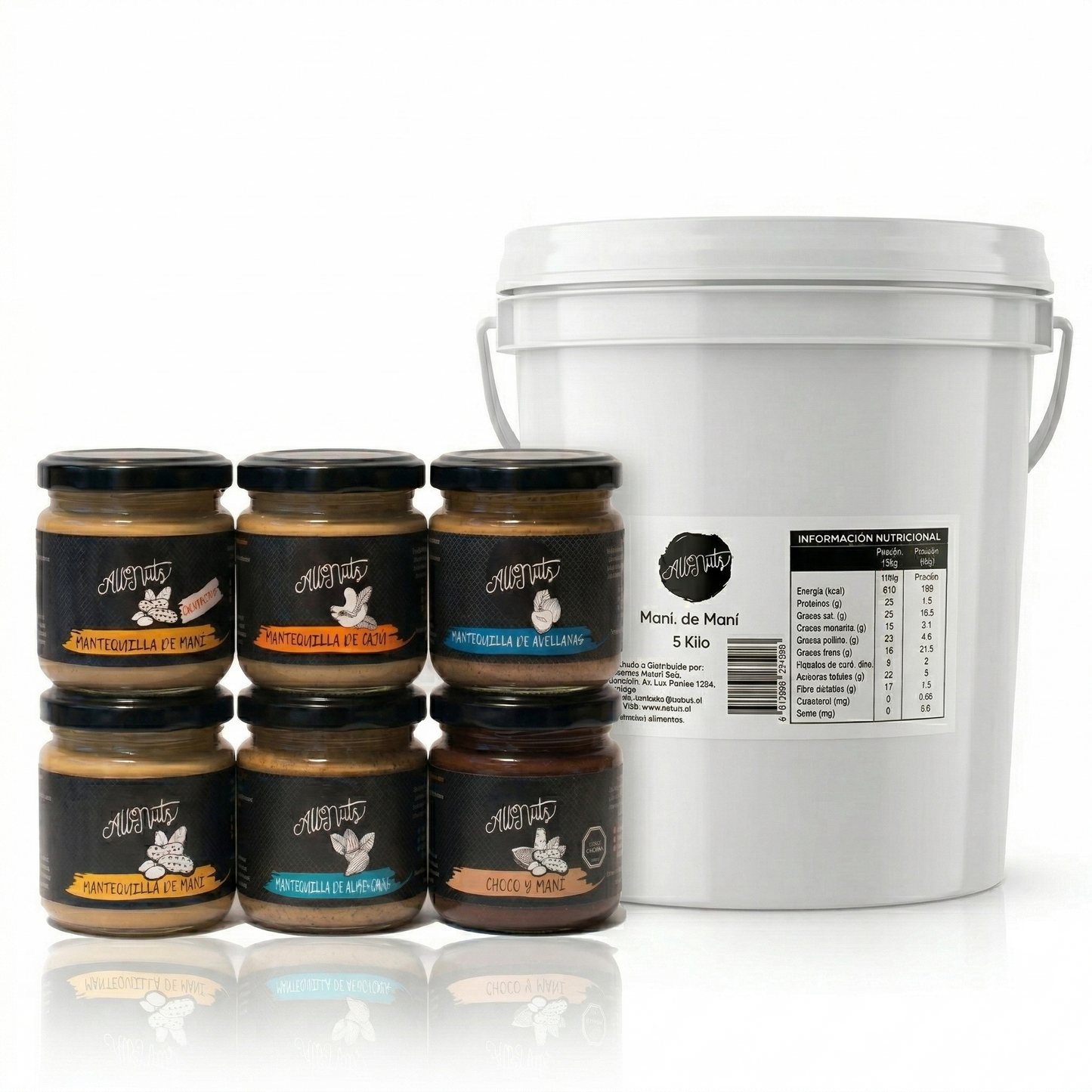 Balde Mantequilla de Maní 5 kg + Sixpack 200 g - All Nuts Food